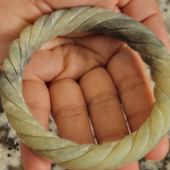Jade Jewelry - Antique Celadon Nephrite Chunky Twisted Bangle